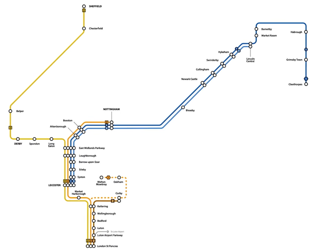 East midlands railway Main line map