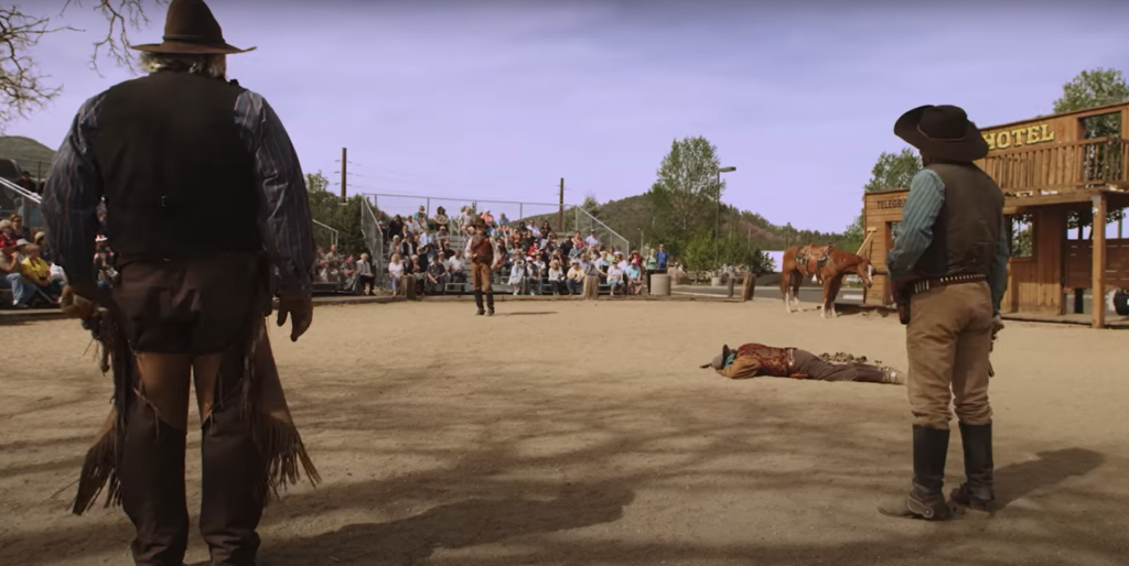 Cowboy character show during canyon railway journey